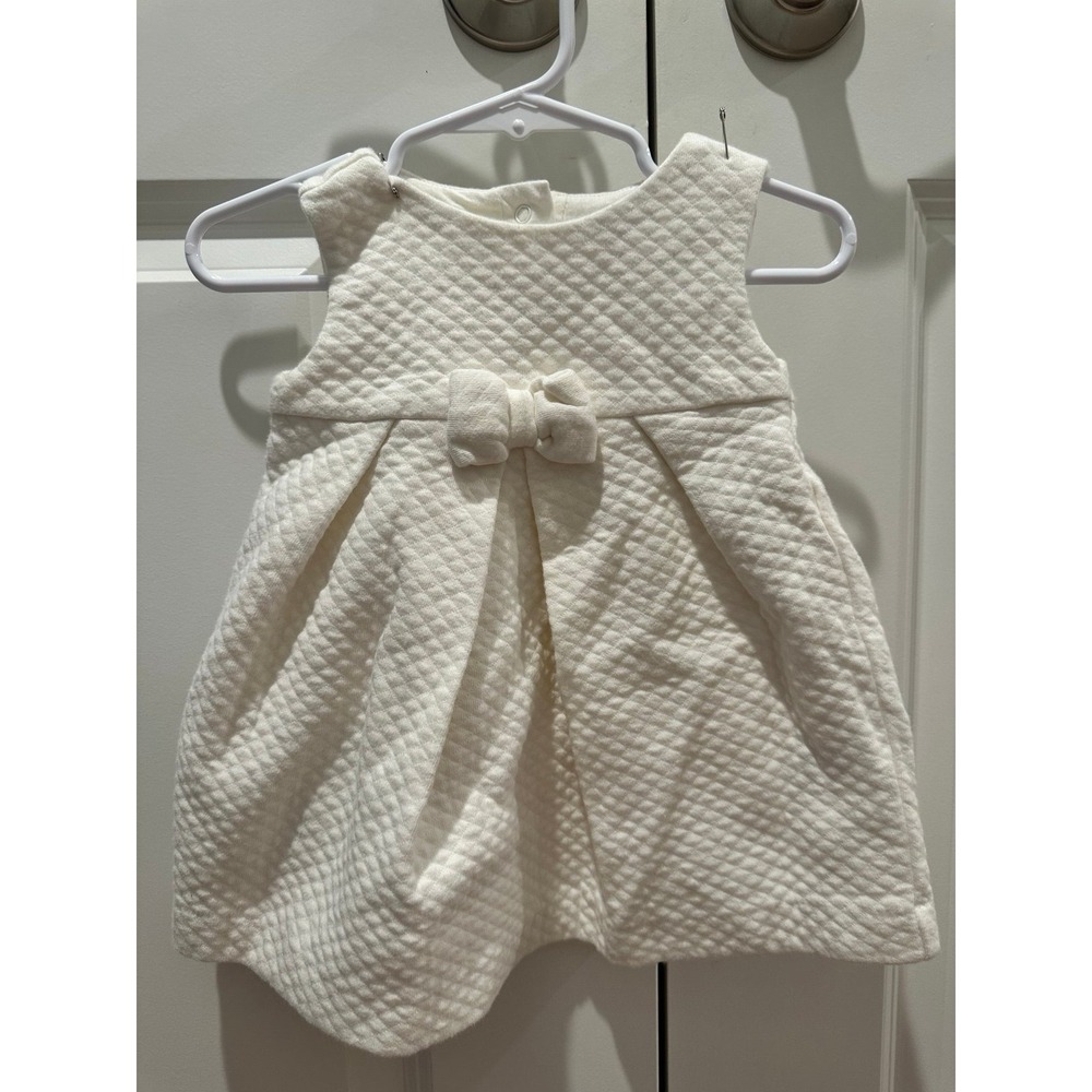 Janie and Jack Baby Girls Cream Quilted Bow Dress 6-12 Months Sleeveless Ivory